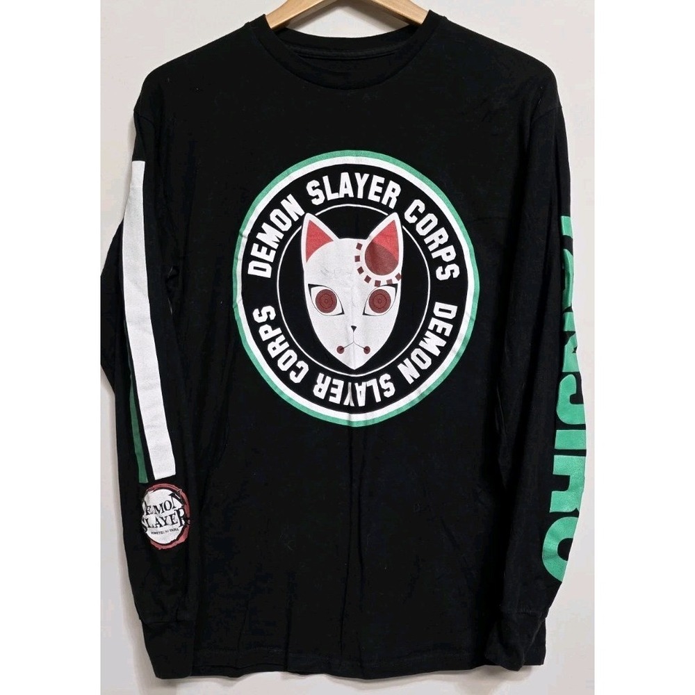Demon Slayer Fox Sz‎ M Black Cotton Long Sleeve Shirt Box Lunch Goth Corps